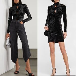 Isabel Marant Gillian Cutout Ruched Stretch-Crushed Velvet Top Dress Sz 38/6